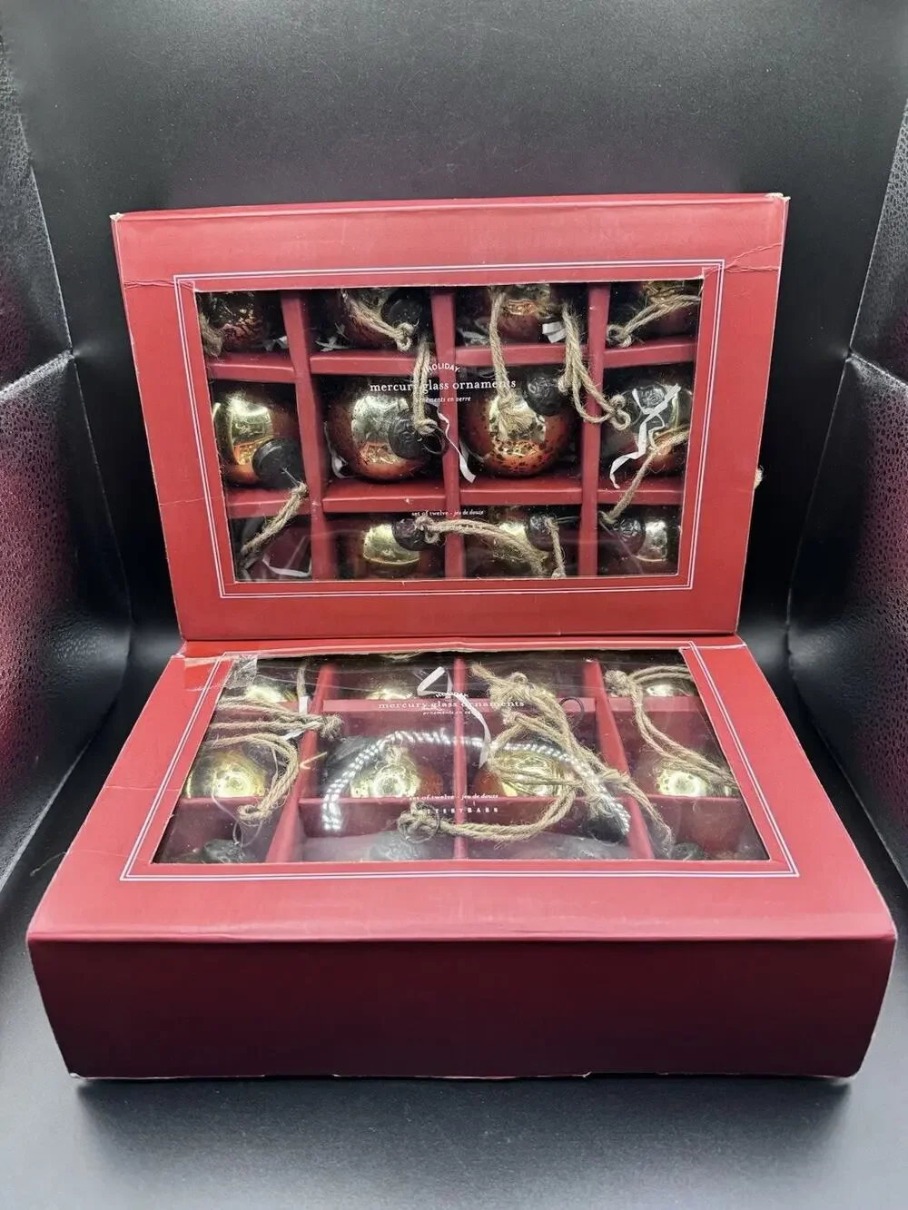 Pottery Barn Mercury Glass Ball Ornaments Gold Set of 23 with Twine *READ*